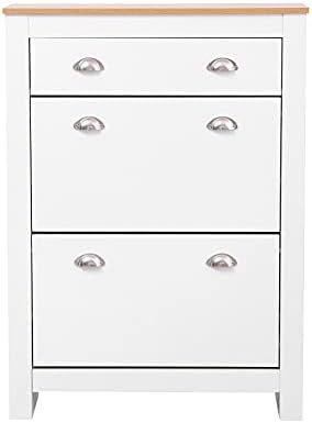 Homeke 2 Tier Shoe Cabinet with 1 Drawer Shoe Storage Unit Cupboard Organiser for Hallway,Livingroom (White)