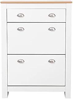Homeke 2 Tier Shoe Cabinet with 1 Drawer Shoe Storage Unit Cupboard Organiser for Hallway,Livingroom (White)