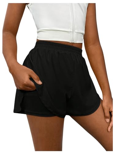 Floerns Girl's 2 in 1 Workout Running Athletic Tennis Butterfly Flowy Shorts