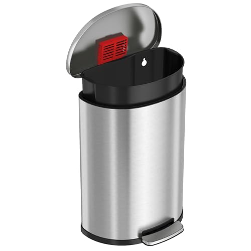 Image of 13.2 Gallon / 50L Fire-Resistant Stainless Steel Semi-Round Step Trash Can for Office, Restaurant, Hotel - FM Approved, Heavy-Duty Pedal Bin with Odor Filter and Removable Bucket