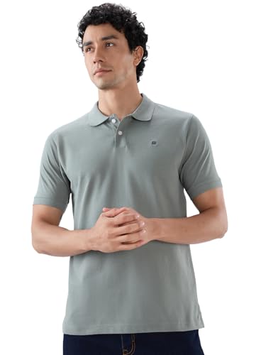 Image of Raymond Men Slim Fit Solid Pattern Pure Cotton Half Sleeve Polo Neck Casual T-Shirt