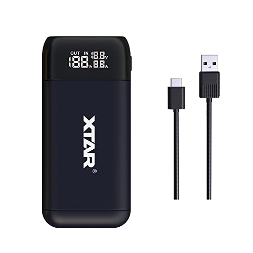 XTAR PB2S Type-C Dual-Role Fast Charger and Power Bank,Portable LCD Universal 18650 Battery Charger for 3.7V/3.6V Li-ion Rechargeable Battery 18650 18700 20700 21700 (Black)