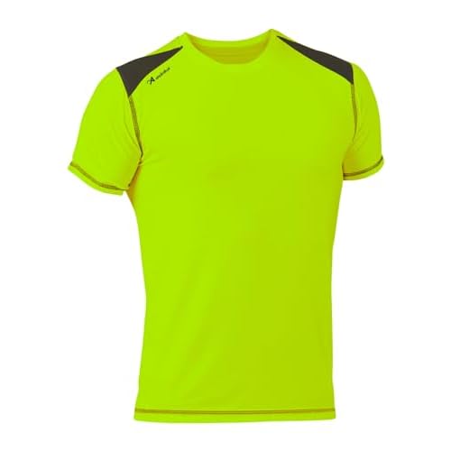 ASIOKA 182/17 Camiseta técnica combinada Unisex para Adultos de m/Corta, Verde flúor/Marengo, S