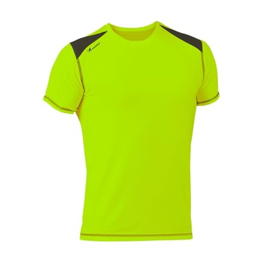 ASIOKA 182/17 Camiseta técnica combinada Unisex para Adultos de m/Corta, Verde flúor/Marengo, S