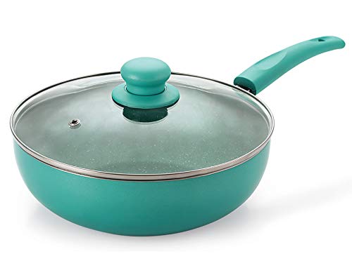 Nirlon Galaxy Induction Base Non Stick Aluminium Deep Kadhai with Glass Lid [24cm|3 Liter]