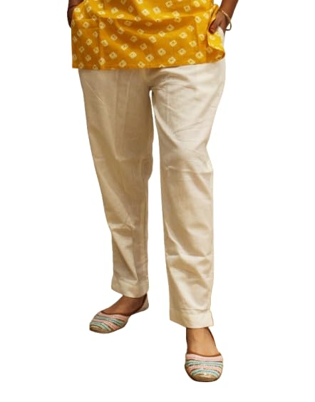 rangresa Premium Cotton Pants for Women (in, Alpha, L, Regular, Off White)-picture-41