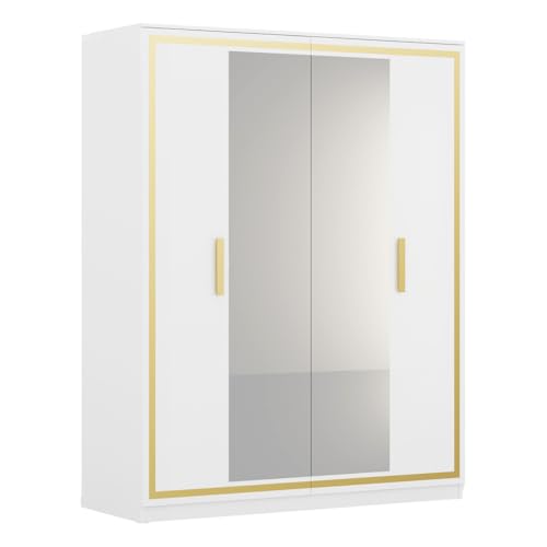 C L'AFFAIRE Armoire 4 Portes Laquée Blanc et Décor Doré avec Miroirs - ALEON