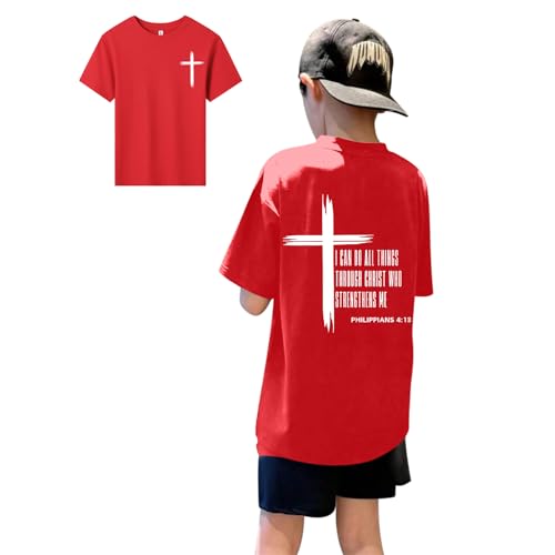 Image of KEEVICI Boys Christian Graphic Tees God Jesus Shirts for Kids Cross Faith Bible Verse Inspirational Religious Cotton T Shirt