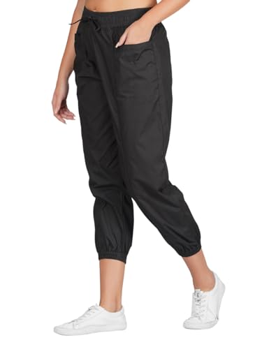 Image of fabcoast Multi-Pocket Cargo Cotton Poplin Jogger Pants for Women Summer Wear Full Elastic with Drawstring and 2 Side Pockets, 2 Back Pockets and 2 Leg Pockets