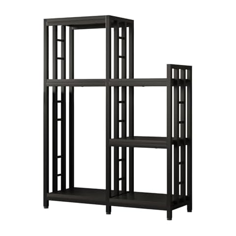 6-Tier Microwave Stand, Freestanding Kitchen Baking Rack, Height Adjustablebakers Shelf, Spice Rack, Mini Fridge, Coffee Bar for Living Room Black Cover