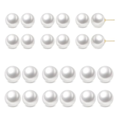 Hypoallergenic Pearl Earrings for Women 8-10 mm White Big Pearl Stud Earrings Set Nickel Free 12 Pairs Fake Pearls Earring Jewelry Gift for Bridal Wedding Christmas
