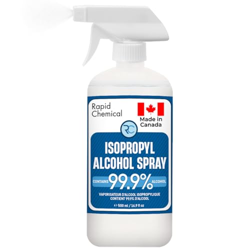 Vaporisateur à alcool isopropyle 99.9% - Alcool de frottement 99 Pourcentage - 500ml - USP Classe - Fabriqué au Canada par Rapid Protectant (1 Bouteille 500ml)