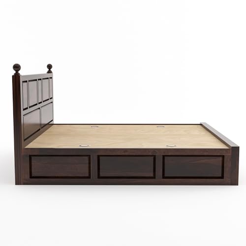 Image of Furniture Sheesham Wood King Size Bed with Storage Box | Wooden Box Bed King Size Double Cot Bed with Storage for Bedroom | Premium Lattu Design Headboard Bed for Living Room | Walnut Finish