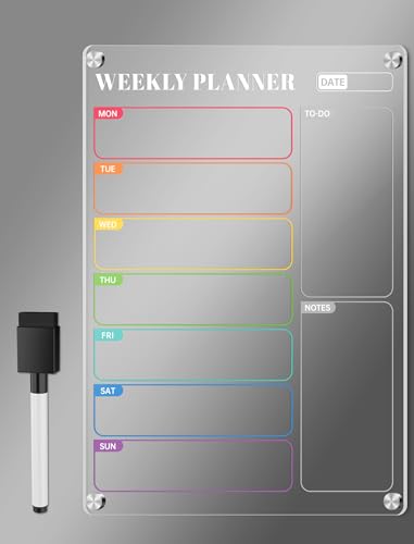 NiHome Magnetic Weekly Planner for Fridge Acrylic Meal Planner Whiteboard
