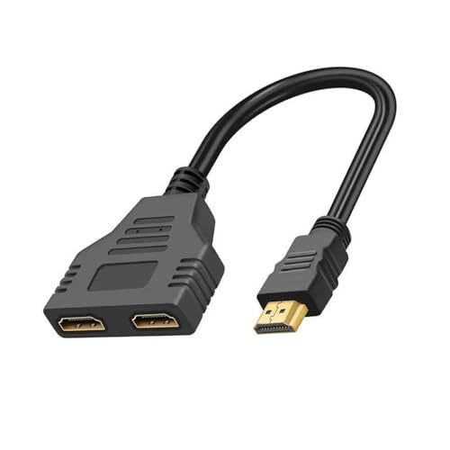 HDMI Double Adapter Splitter , 1x IN to 2x OUT , Seamless HDMI Splitter for Twin Monitor Setup , 1080p High-Definition Output , Premium Quality HDMI Male to Dual Female Connector , Amplify Your Visual