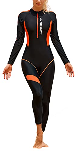 Women's One Piece Swim Bodysuit Front Zipper Rash Guard Sun UV Protection Full Body Surfing Suit Long Sleeve Swimsuit Wetsuit for Swimming Pool Orange L