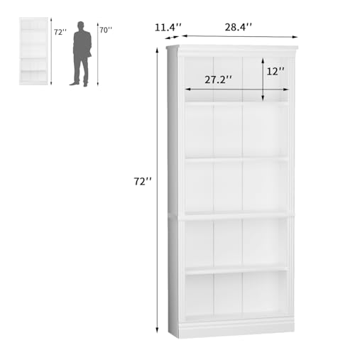 Image of Furniwell Bookcase Bookshelves, 5-Shelf Tall Bookcase 71 inch Wood Open Display Floor Bookshelf, Large Storage Organizer for Library, Bedroom, Living Room (White)