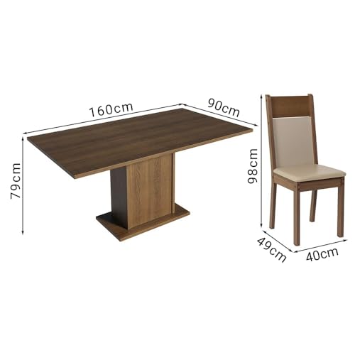 Image of Madesa 6 Seater Dining Set with Cushioned Seats Rectangular Table Top Sturdy Wooden 160 Cm for Dining Room and Kitchen - Brown /Beige