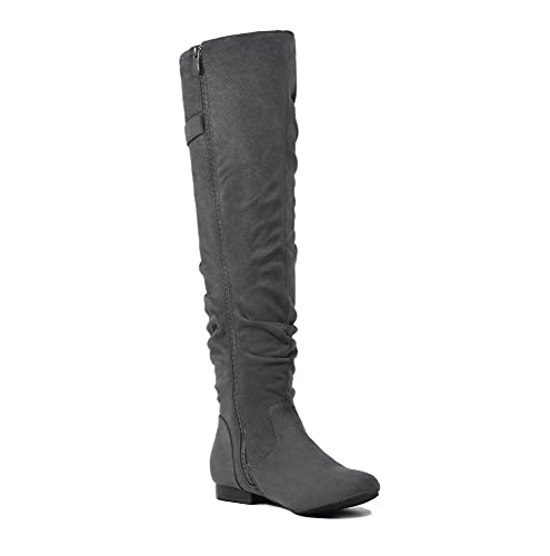 DREAM PAIRS Women's Colby Grey Over The Knee Pull On Boots - 12 M US