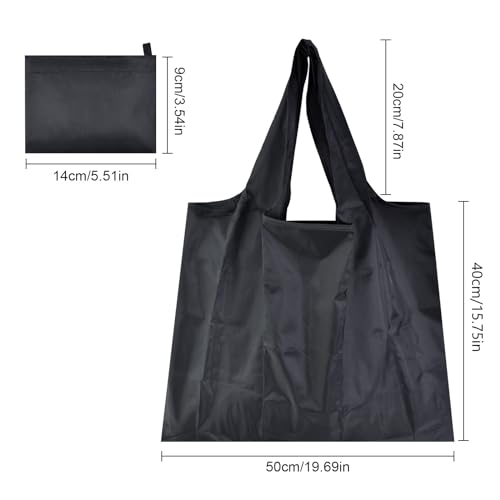 Shopping Bags Foldable Large, Reusable Grocery Bags 50 x 48 cm, 3 PCS Shopping Bag Folds into Pouch, Washable Tote Bags Black, Bags for Shopping Travel Beach Picnics Hiking Camping BBQ - Image 2