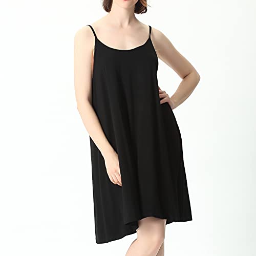 Lu's Chic Women's Bamboo Nightgown Sleepwear Cotton Cami Loungewear Plus Size Night Dress Soft Sleeveless Short Summer Camisole Pj Pajama Sleep Dress Black 3X #TOP4