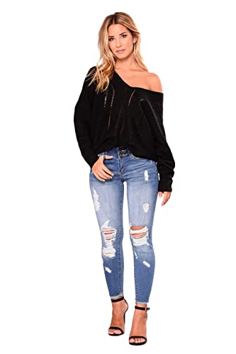 Image of Women's High Waisted Ripped Skinny Jeans Distressed Stretch Butt Lifting Denim Pants Blue Size 8