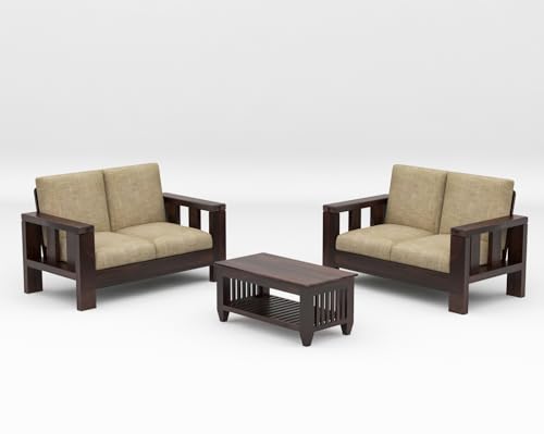 Image of Sheesham Wooden 4 Seater Sofa Set for Living Room | Solid Wood Sofa | Rosewood Sofa Set for Home & Office | Lounge (Walnut, 4 Seater)