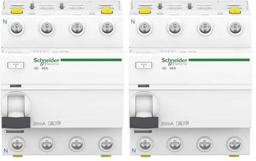 Schneider A9Z21440 Disjoncteur différentiel iID, 4P, 40A, 30mA type A, Blanc (Lot de 2)