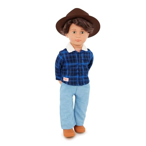 Our Generation - Dustin - 46 cm Junge Puppe - Lebensechte haselnussbraune Augen und gewelltes braunes Haar - Outfit im Western-Stil & Country-Hut - Spielzeug für Kinder ab 3 Jahren