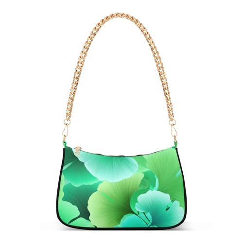 Ginkgo Leaves Green Teal Casual Purse Hobo Women Designer Handbag Luxury Ladies Shoulder Bag Zipper Closure