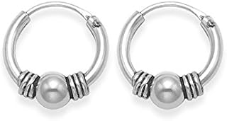 Sterling Silver SMALL Bali Hoop earrings, ball & twists - Size - Small: 9.5mm diameter. BEWARE 9mm is TINY & FIDDLY TO INSERT. 6200