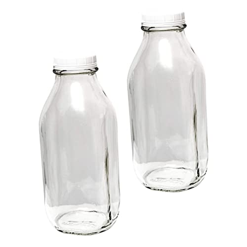 ELAYARD 2個 厚手で丈夫な透明ガラス牛乳瓶 密閉蓋付き 飲料保存用ミルク ジュース ヨーグルトボトル 繰り返し使える多用途飲料容器