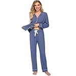 Ekouaer Women's Pajamas Long Sleeve Sleepwear Casual Button Down Loungewear Soft Pjs Set S-XXL - Image 4
