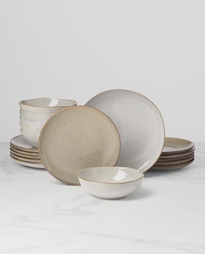 Image of Oneida Organic Shades Oatmeal Stoneware 18-Piece Dinnerware Set for 6