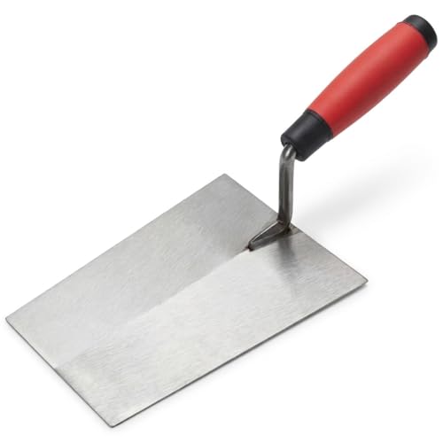 Image of Bucket Trowel with Ergonomic Soft Grip Handle 7-Inch (180mm) Professional Hardened & Tempered Steel Blade for Plastering, Rendering, and Masonry Construction Tool Pack of 1.