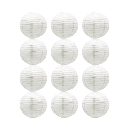 Faroles de papel chinos blancos japoneses redondos colgantes para decoración de techo para interiores y exteriores, bodas, hogar, fiestas, 12 unidades