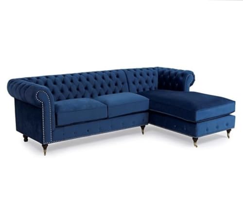Image of Royale Hand Tufted Five (L Style) Seater Elegant Wooden Base Sofa in Wide Extravagant Fabric, Gives Luxurious Look for Home /Living Room /Office /Guest Room /Hotels /Lounge