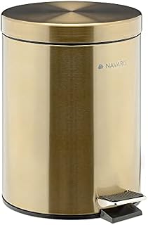 Navaris Gold Pedal Bin 5 Litre - 5L Bathroom Bin with Lid and Removable Inner Bucket for Bathrooms Toilet Kitchen Office or Bedroom - Metallic Gold