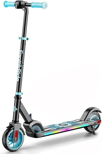 FanttikRide C9 Apex Patinete Electrico para Niños de 1,2m a 1,6m, Altavoz Bluetooth, Luces Arcoíris, 8/13/16 km/h, Alcance de 8 km, Altura Ajustable, Plegable, para Niños hasta 60 kg, Azul