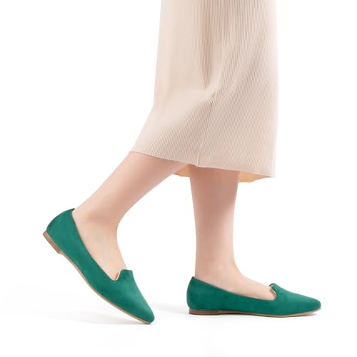Image of MUSSHOE Black Flats for Women Pointed Toe-Comfortable Business Casual Work Shoes, Dressy Suede Slip On with Memory Foam for Office, Teacher & Standing All Day