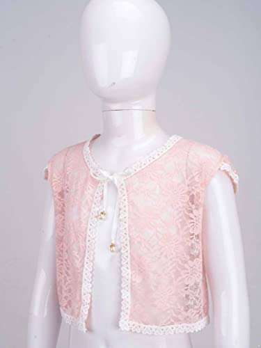 Girls Toddler Ruffle Sleeve Bolero Cardigan Shrug Lace Flower Shrug Short Cardigan Wedding Party Dress Cover Up Pink 6-8 Years4
