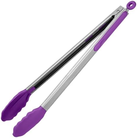 315 Heat Resistant Kitchen Tongs: U-Taste 30cm Silicone Cooking Tong with Firm Sealed Non Stick Silicone Tips & Silicone Coated 18/8 Stainless Steel Handle & Smooth Locking for Serving (Black)