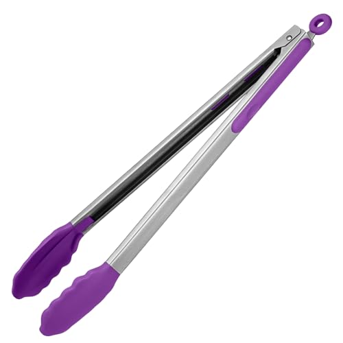 U-Taste Kitchen Tong for Cooking, 600ºF Heat-Resistant Silicon, 16in/Purple