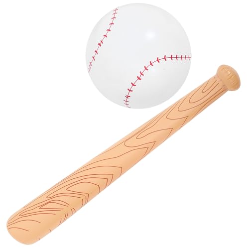 BUGUUYO 充気棒球バット 黄色木目柄 白色充気ボール付き 耐久性インフレータブルトイ 用パーティースポーツ応援スティック 室内外遊び兼用