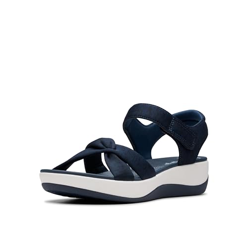 Sandalias con cuña mujer Clarks Arla Daisy azul marino textil, calzado cómodo talla 37