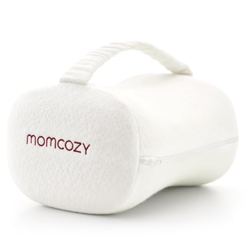 Momcozy Knee Pillow for Side Sleepers, Soft Memory Foam Support Spine Alignment Pregnancy Leg Pillow for HIPS, Back, Sciatica Pain, Fixed Strap for Moving, Wider Contact Even Pressure