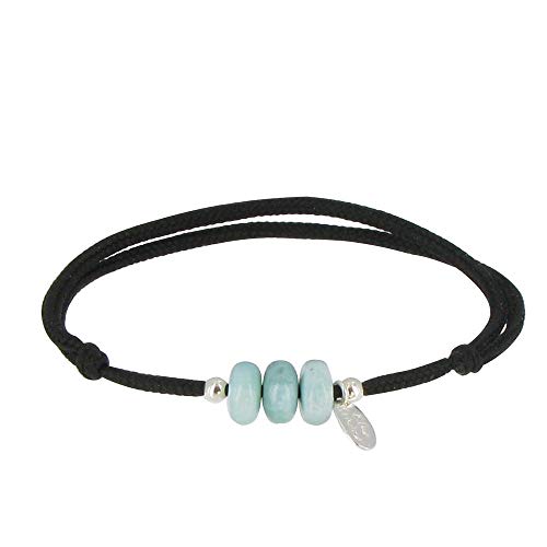 Bracelet Larimar trois anneaux et deux perles argent 925 Les Poulettes