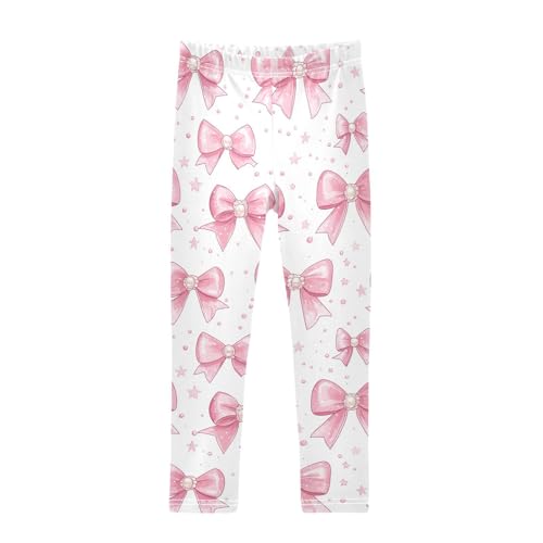 Wusikd Pink Bows Girls' Leggings Toddler Doodles Pearls Stars Kids Yoga Pants Dance Active Tights 4T