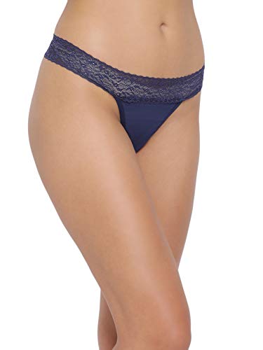 Image of Clovia Women's Lace Low Waist Thong in Blue