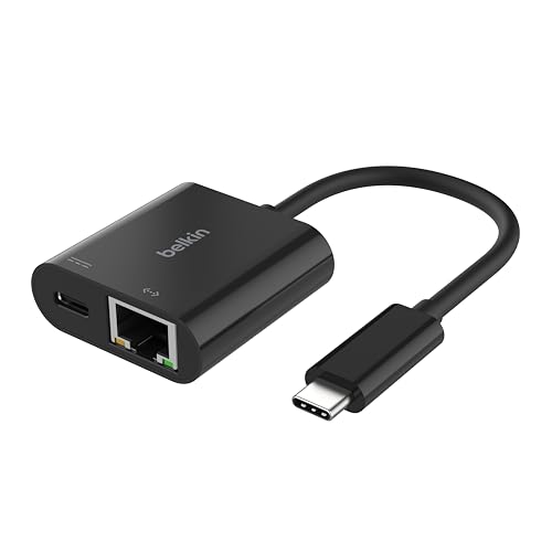 Belkin USB-C/Ethernet- und Ladeadapter (100 W) mit Gigabit-Ethernet- und USB-C-Anschluss - 10/100/1000 Mbit/s für eine schnelle Internetverbindung - kompatibel mit iPhone 16, Samsung Galaxy S24 usw.